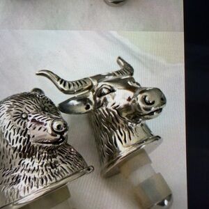 Towle Silver Bull & Bear Bottle Head Stoppers